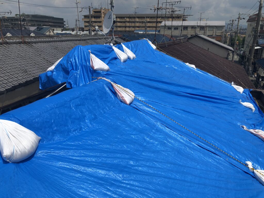 屋根ブルーシート養生